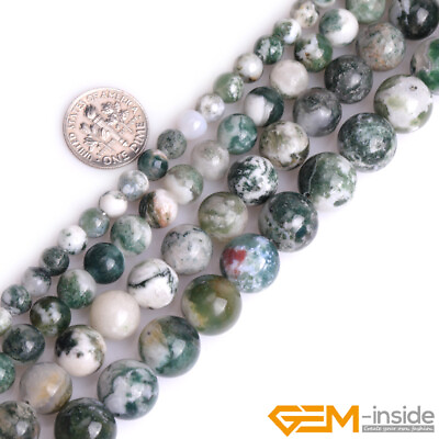 #ad Natural Green Tree Agate Gemstones Round Big Hole Beads for Jewelry Making 15quot; $4.09