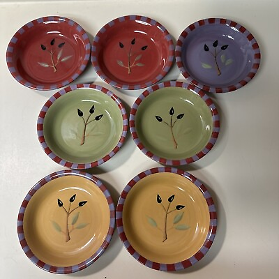 #ad OLIVIA Olive Pattern 7 Plate Set 4 Colors Dip Plates 5.5 Inch 2003 Debby Segura. $35.00