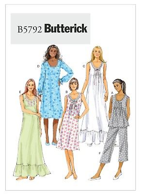 #ad Butterick 5792 Sz 4 26 EASY Nightgown Ruffle Gathered House Dress amp; PJ Pattern $14.95