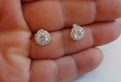 #ad 925 STERLING SILVER STUD EARRINGS ROUND W LAB CREATED DIAMOND 10MM IN DIAMETER $28.33