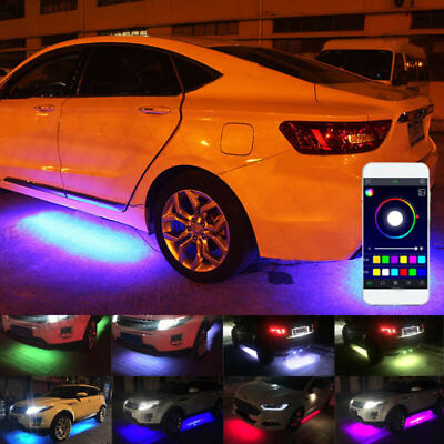#ad RGB LED Under Car Tube Strip Underglow body Neon Light Phone App Control Kit $39.98