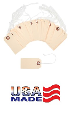 #ad 100 Manilla Cardstock Price Tags 3 1 4quot; x 1 5 8quot; Size 2 Pre strung with String $8.88