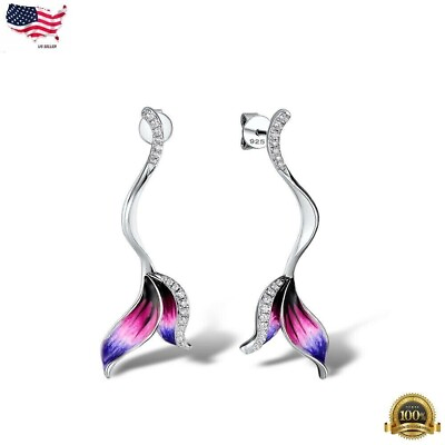 #ad 925 Silver Plated Cubic Zirconia Ear Stud Hook Dangle Earring Jewelry Simulated $3.92