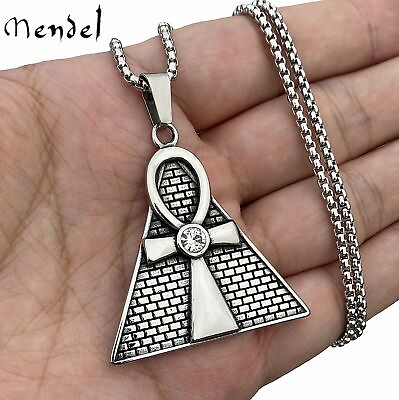 #ad MENDEL Mens Stainless Steel CZ Egyptian Pyramid Ankh Cross Pendant Necklace Men $10.99
