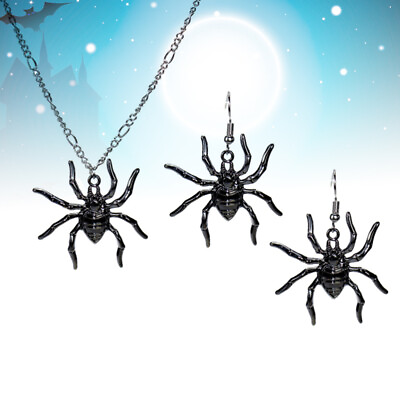 #ad 3 PCS Halloween Earrings Choker Chain Necklace Spider Shape $5.88