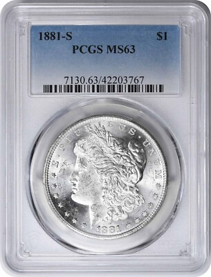 #ad 1881 S Morgan Silver Dollar MS63 PCGS $94.00