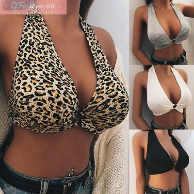 #ad Women Leopard Halter Neck Vest Crop Top Bralet Bandage Club Bra Tank Cami Sexy $13.31