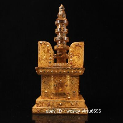 #ad Tibet Buddhism Old crystal Handmade Buddhist pagoda tower $244.61