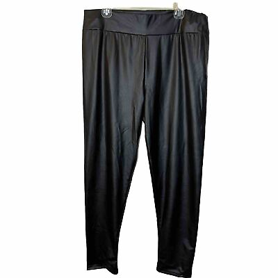 #ad Size 2X Womens Pants Lightweight Faux Leather style thin Black Plus Size Stretch $16.00