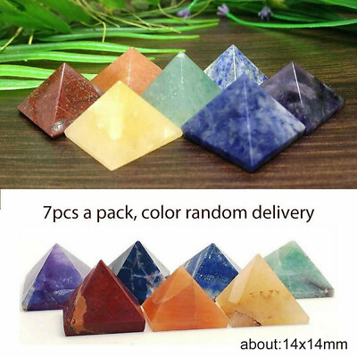 #ad 7PCS Mini Pyramid Gemstone Natural Stone Crystal Quartz Healing Point Chakra Set $3.30