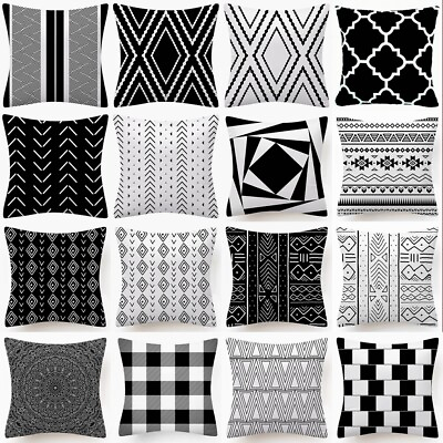 #ad Black amp; White Geometric Cushion COVER Abstract Art Bed Throw Pillow Case 18x18quot; $6.86