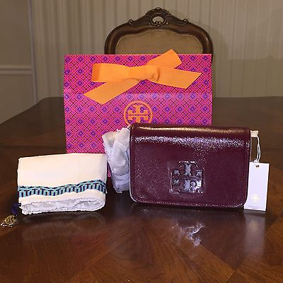 #ad NWT Tory Burch Britten Patent Combo Cross body in Red Agate with Tory Gift Bag $319.99