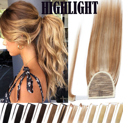 #ad Human Hair Real Thick Ponytail Clip In 100% Wrap Around Pony Tail Extensions USA $95.46