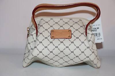 #ad Rioni Small Leather Cream amp; Brown Signature #x27;The Baby Evening Bag#x27; NWOT $45.00