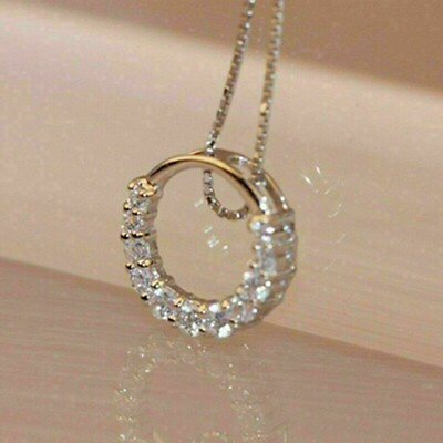 #ad 2Ct Round Cut VVS1 Diamond Women#x27;s Circle Pendant Necklace 14K White Gold Finish $36.00