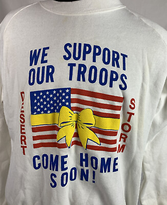 #ad Vintage Desert Storm Sweatshirt Crewneck 50 50 Support Troops Army USA 90s XL $22.49