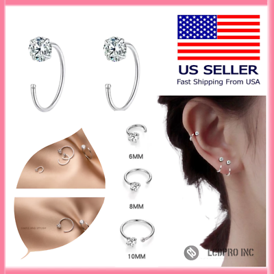 #ad Zirconia Earrings 999 Sterling Silver CZ Hoop Small Huggie Zircon Stud Jewelry $5.24