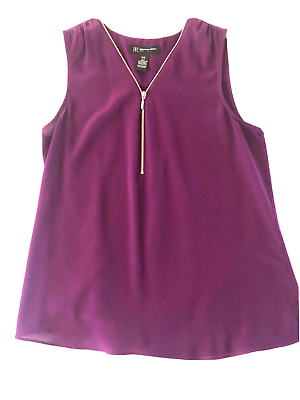 #ad Macy#x27;s INC Women#x27;s Sleeveless Purple Wine Silvertone Zip Tunic Top Petite Small $10.00