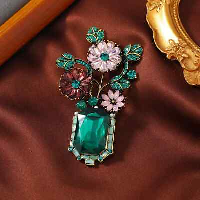 #ad Vintage New French Green Crystal Brooch Personality Elegant Luxury Corsage Pin $6.08