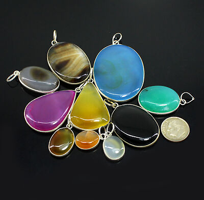 #ad 377 Ct Wholesale 10 Pc Lot Natural Multi Color Gemstone 925 Jewelry Pendant q885 $11.17