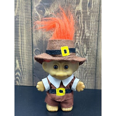 #ad Vintage Retired Russ Thanksgiving Pilgrim Troll 3.5quot; Orange Hair Item 18360 $13.99