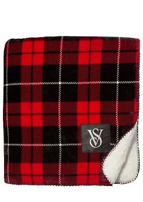 #ad Victoria#x27;s Secret Holiday Edition 2023 Red Plaid Sherpa Blanket $19.97