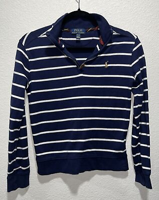 #ad Polo Ralph Lauren Sweater Boys Size Medium 10 12 Pullover Striped Logo Zip $17.99