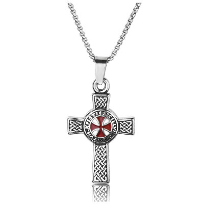 Crucifix Red Cross Necklace for Men Knights Templar Crusader Pendant Necklace $9.98