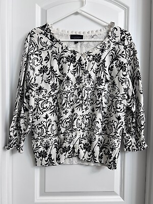 #ad Investments Petites Sweater Blouse 34 Sleeve Black White Size PXL $15.92