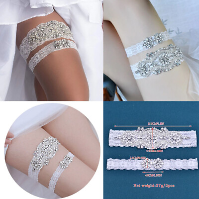 #ad Sexy Stretch Lace Wedding Bridal Thigh Belts Garter Set with Clear Crystals $11.62