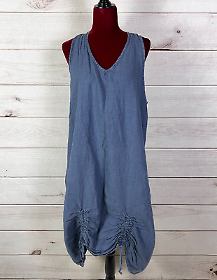 #ad Made In Italy Womens Dress One Size Blue Linen Sleeveless High Low Asymmetric $35.99