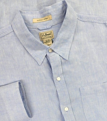 #ad LL Bean Linen Mens 2XL Reg Light Blue Long Sleeve Button Up Shirt Slightly Fit $29.97