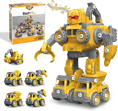 #ad 5 in 1 Take Apart Toys Vehicles Transform into Robot W Light and Sound Toys Gift $41.89
