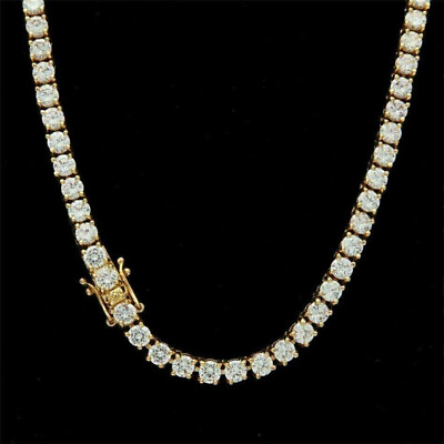 #ad Men#x27;s 18Ct Round Cut Lab Created Diamond Tennis Necklace 14K Yellow Gold Plated $296.33