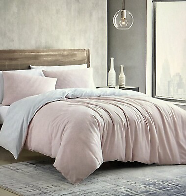 #ad Kenneth Cole New York Micro Solid Excel Queen Duvet Cover Set In Grey Pink $89.00