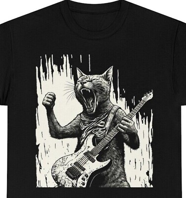 Screaming Cat Guitar T Shirt Unique for Men Women and Kids Heavy Cotton Tee $15.55