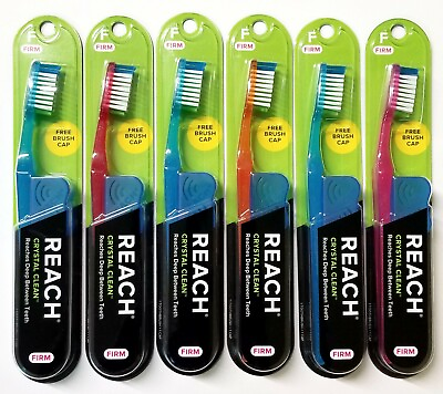 #ad 6 Reach Toothbrush Crystal Clean FIRM Bristles Hard Toothbrushes with free Caps $11.95