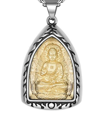 #ad #ad Men#x27;s Buddhist Amulet Gold Buddha Necklace Pendant Stainless Steel Lucky Gift $12.99