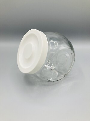#ad Clear Indonesia Glass Cookie Candy Jar Canister with White Lid storage decor $26.00