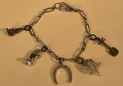 #ad Sterling Charm Bracelet 7quot; Lucky Pray Hands Horseshoe Lantern pixie Key 🌺🌺 $37.76
