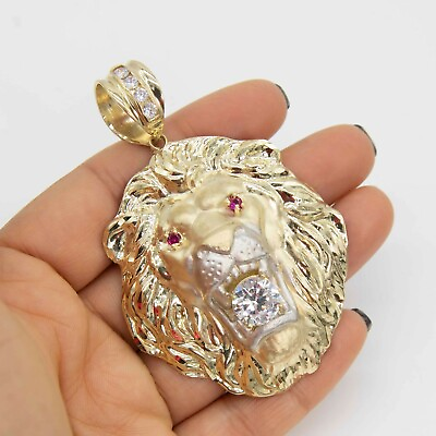 #ad 3quot; Huge Diamond Cut Roaring Lion Pendant Real Solid 10K Yellow White Gold $1388.74