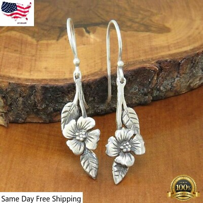 #ad Women 925 Silver Plated Leaves Ear Hook Earrings Engagement Drop Dangle Jewelry $3.99