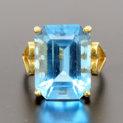 #ad NYJEWEL 14k Yellow Gold 15ct Blue Topaz Ring Signed CHA $449.00