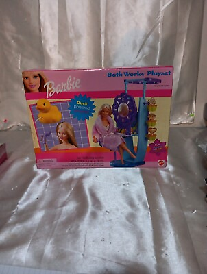 #ad 2000 Mattel Barbie Bath Works Playset Sink W Duck Shower × StamperW Doll $70.00