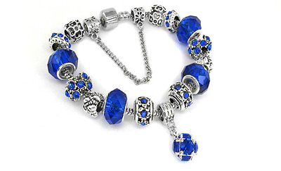 #ad 18K White Gold Plated Blue Crystal CZ Charm Bracelet Made with Swarovski Element $9.99