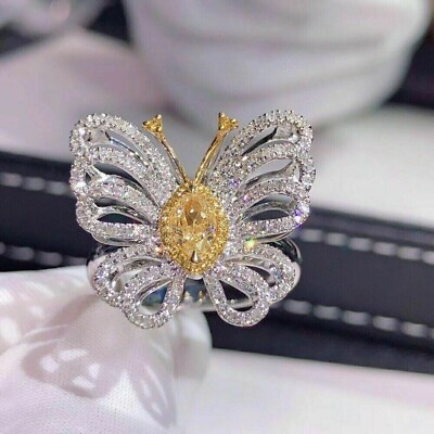 #ad 3.37 CTW Marquise cut yellow amp; white Cubic zirconia butterfly inspired Ring $125.00