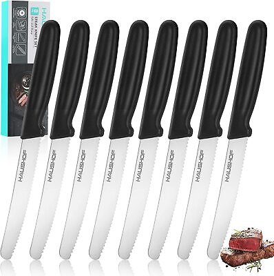 #ad HAUSHOF 8PC Steak Knives Set Serrated Premium Stainless Steel with Gift Box NEW $18.99