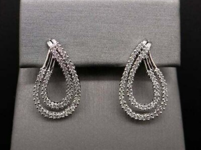 #ad Women#x27;s Teardrop Drop Earrings Round Cut Simulated Diamond 14K White Gold Plated $123.49