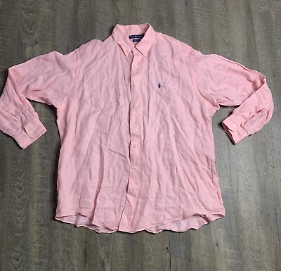 #ad Polo Ralph Lauren Shirt Mens XL Relaxed Fit Linen Casual Button Up Long Sleeve $18.00