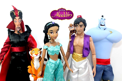 #ad #ad Disney Store Aladdin Deluxe Doll Gift Set Princess Jasmine Genie Jafar Rajah Abu $155.00